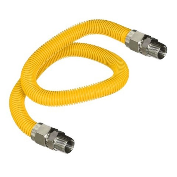 Flextron Gas Line Hose 5/8'' O.D.x60'' Len 1/2"x 3/4" MIP Fittings Yellow Coated Stainless Steel Flexible FTGC-YC12-60K